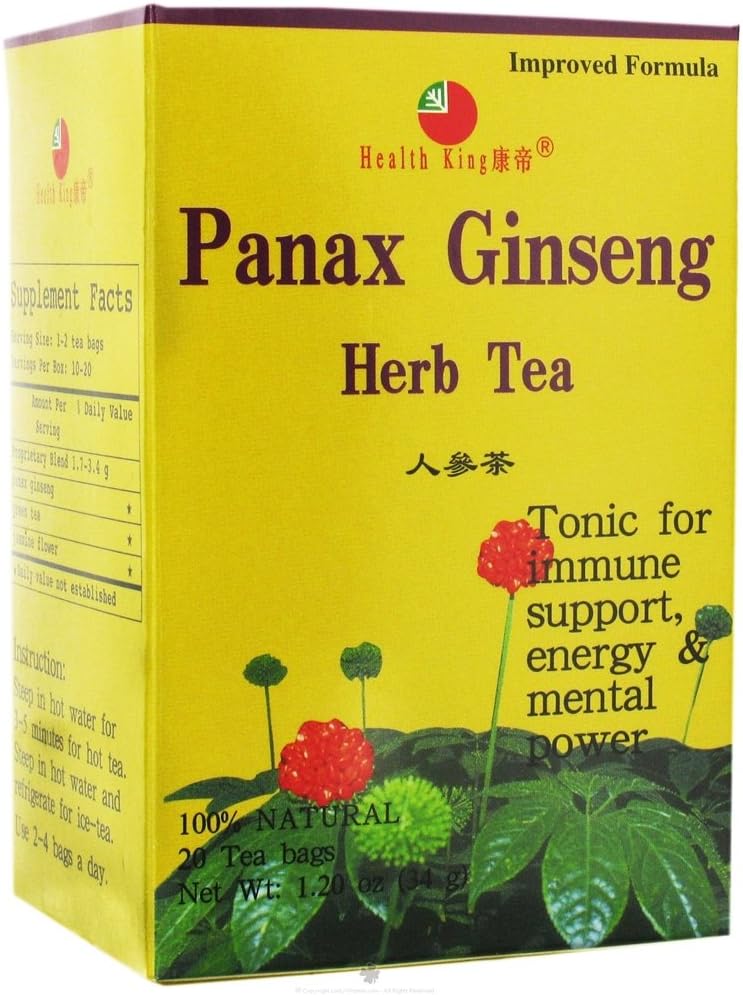 Saúde Rei Panax Ginseng chá de ervas, sacos de chá, caixa de 20-count (Pacote de 4)