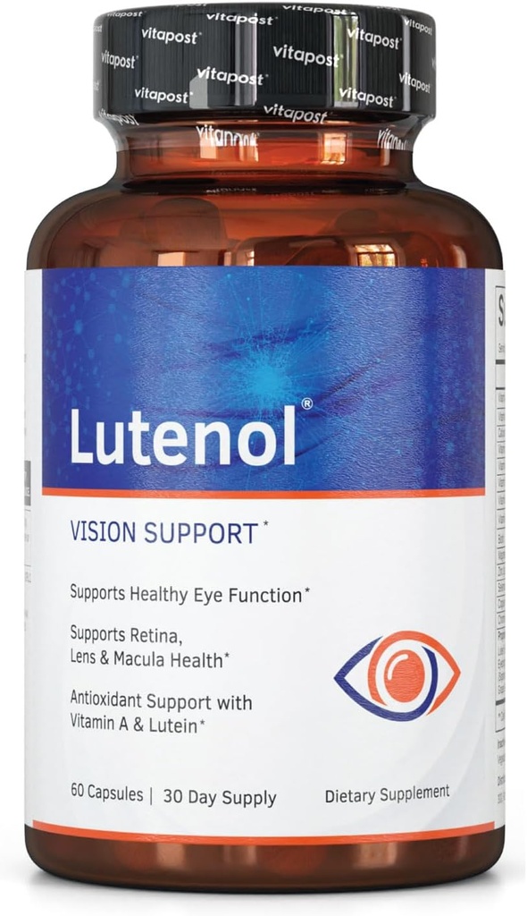 Suplemento de suporte de visão natural com vitaminas dos olhos, Lutein & Zeaxanthin, Vitamina A & Zinco para apoiar Retina, Lens & Macula Saúde. 60 Cápsulas
