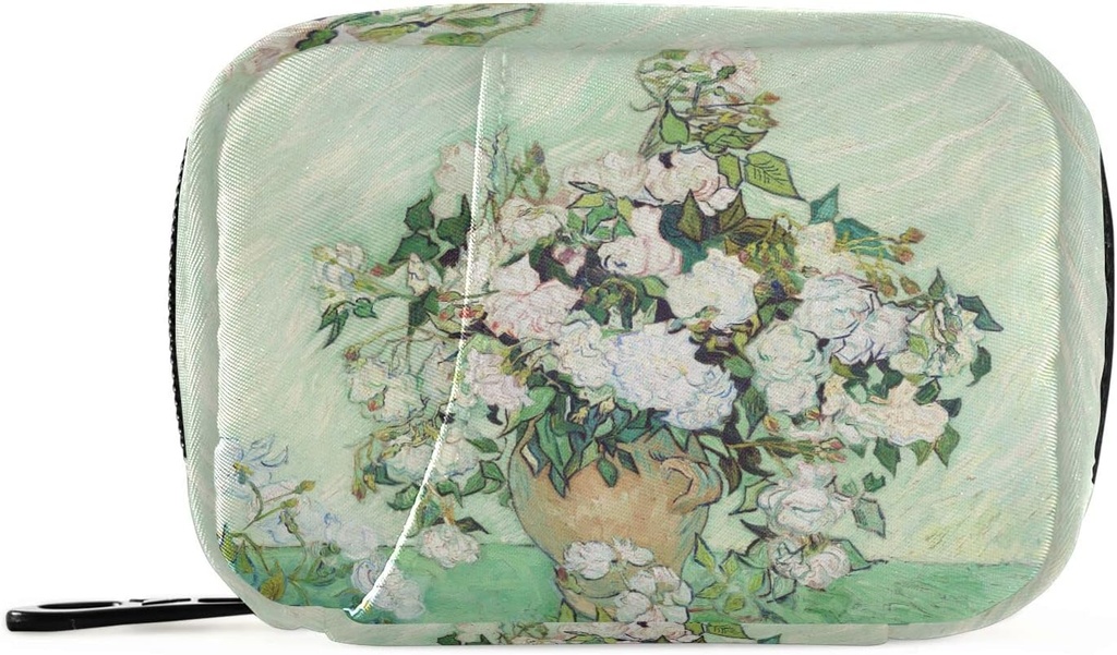 Roses Van Gogh caixa de pílulas 7 dia caso saco de pílulas viagem saco organizador com zíper portátil caso semanal tamanho compacto para suporte de suplementos de vitamina