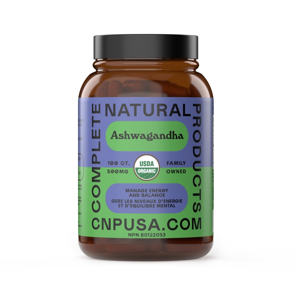 Cápsulas orgânicas de Ashwagandha - 100 Cápsulas 500mg Puro Suplemento orgânico de Ashwagandha para acalmar o suporte