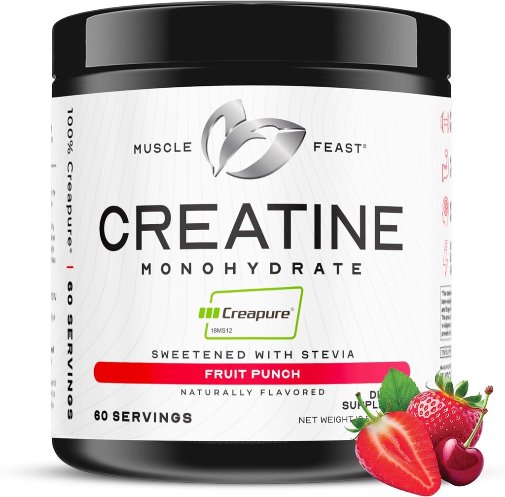 Creatina Creatina Mono-hidratada em pó, Vegan Keto Friendly Gluten-Free para misturar, Suplemento de recuperação muscular, Creatina para o crescimento muscular, Creatina saborosa, Perfuração de frutas naturais 300g