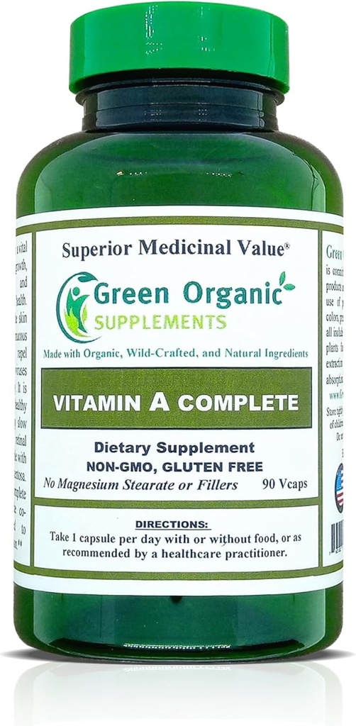 Suplementos Orgânicos Verdes Vitamina A, Palmitato de Retinil, 90 VCaps, 15000UI, Feito à mão, não-GMO, e sem glúten (Pacote de 1)