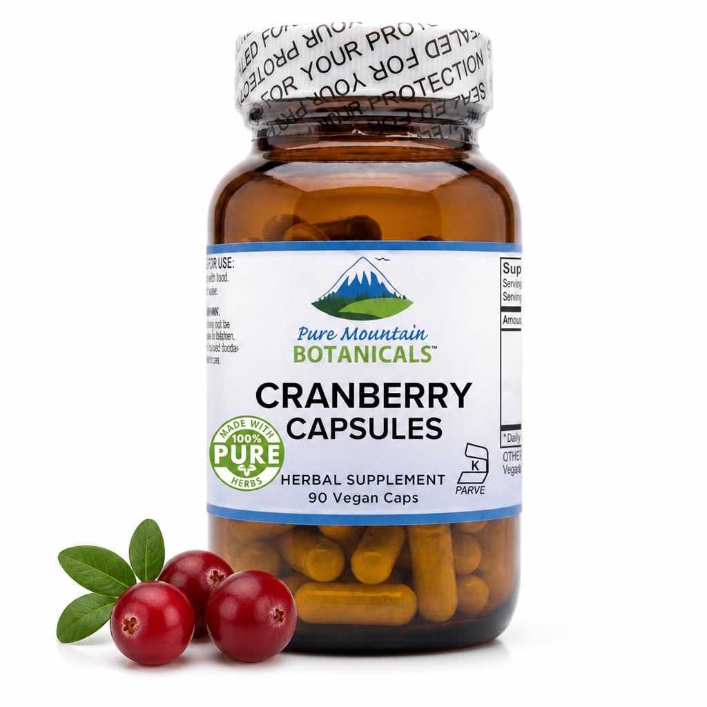Pure Mountain Botanicals Cranberry Pills Kosher Vegan Cápsulas com 400mg Cranberry concentrado Extrair Suplemento