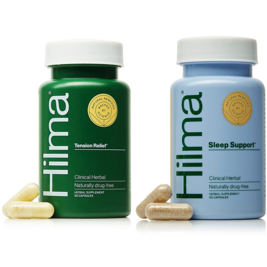 Hilma Natural Tensão Cefaleia alívio + Suplemento de suporte do sono, 50 Cápsulas Vegan em cada garrafa