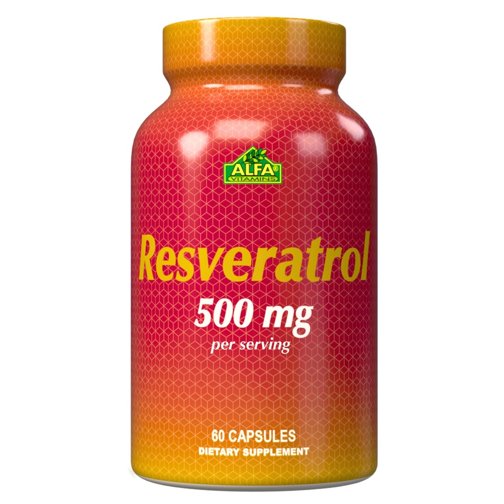 Resveratrol 1000mg por Alfa Vitaminas - Antioxidante poderoso, Ajuda a prevenir danos celulares - Suporta a função cerebral, saúde cardiovascular, metabolismo, efeitos anti-envelhecimento - 60 Cápsulas