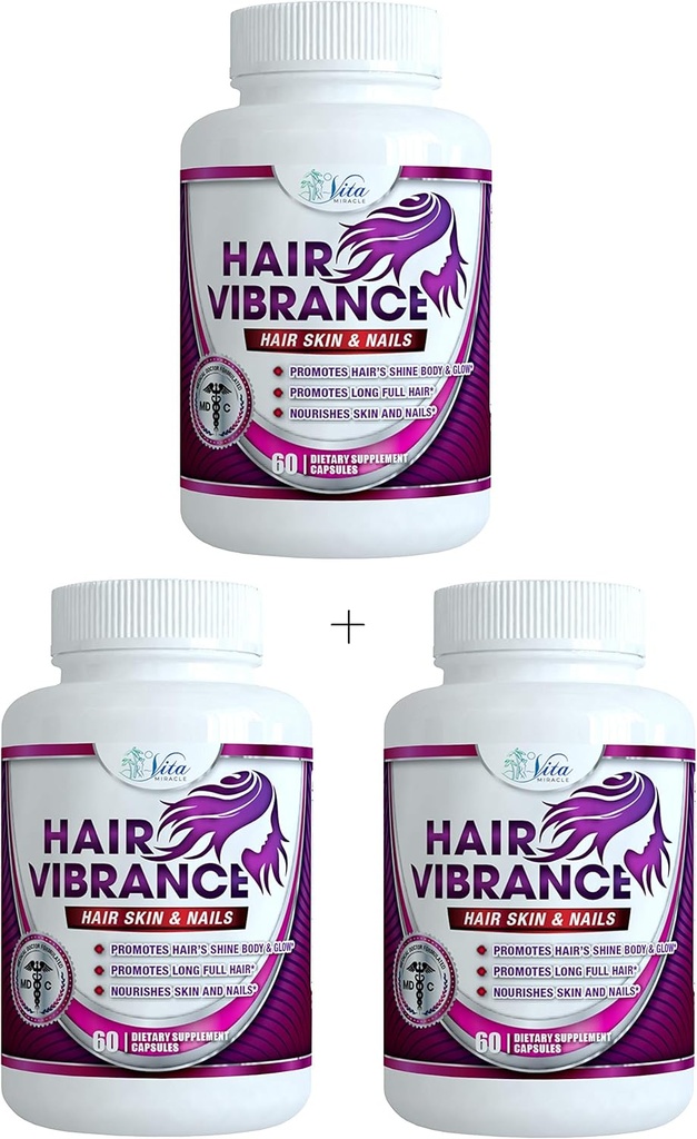 Cabelo Vibrance Cabelo Pele e unhas Vitaminas - Doutor Formulado com 15000mcg Biotina para o crescimento do cabelo e 23 Vitaminas de crescimento do cabelo para Longo brilhante Full Hair Skin Nails e Cílios (3 Pack)