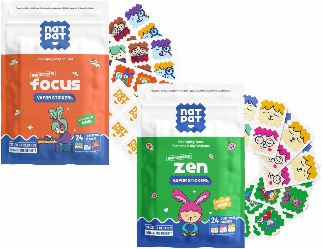 NATPAT FocusPatch (1 pacote) e ZenPatch (1 pacote) Pacote - 24 Focus Enhancing Stickers e 24 Calm Enhancing Stickers - Chemical Free, Natural Relief for Focus and Mood Support