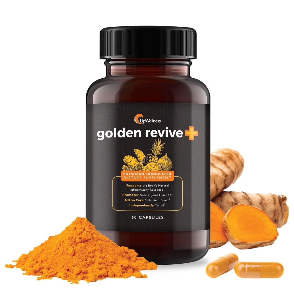 Upwellness Golden Revive + Suplemento de apoio conjunto com açafrão com pimenta preta, quercetina e Magnésio- Suplemento de Boswellia Turmérica - 6 Ingredientes Ativos para Cuidados Conjuntos - 60 Cápsulas