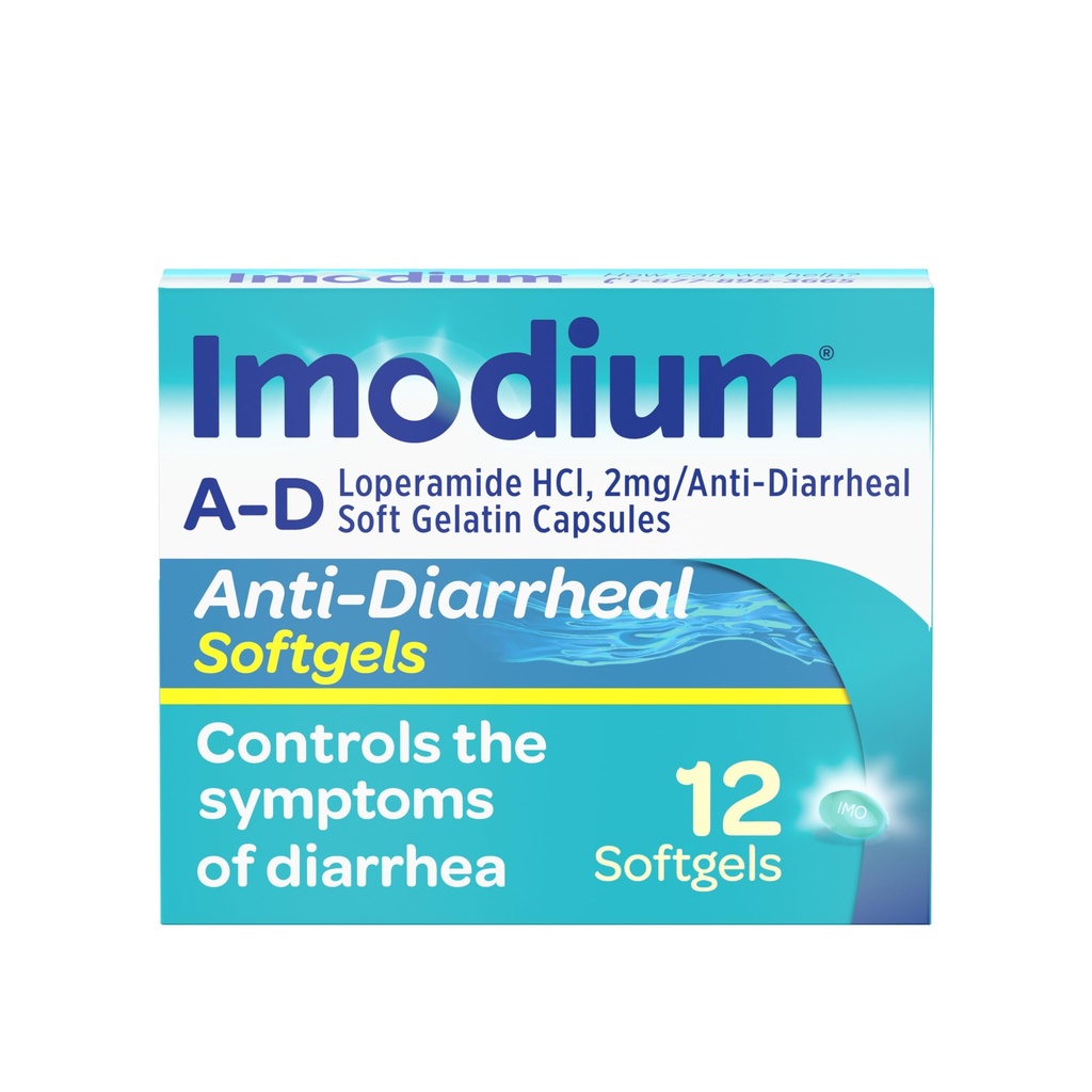 Imodium A-D Diarrhea Relief Softgels with Loperamida HCl, Antidiarreia Medicine to Help Control Sintomes of Diarrhea Devido a Aguda, Diarréia do Viajante, HSA/FSA Elegível, 12 ct