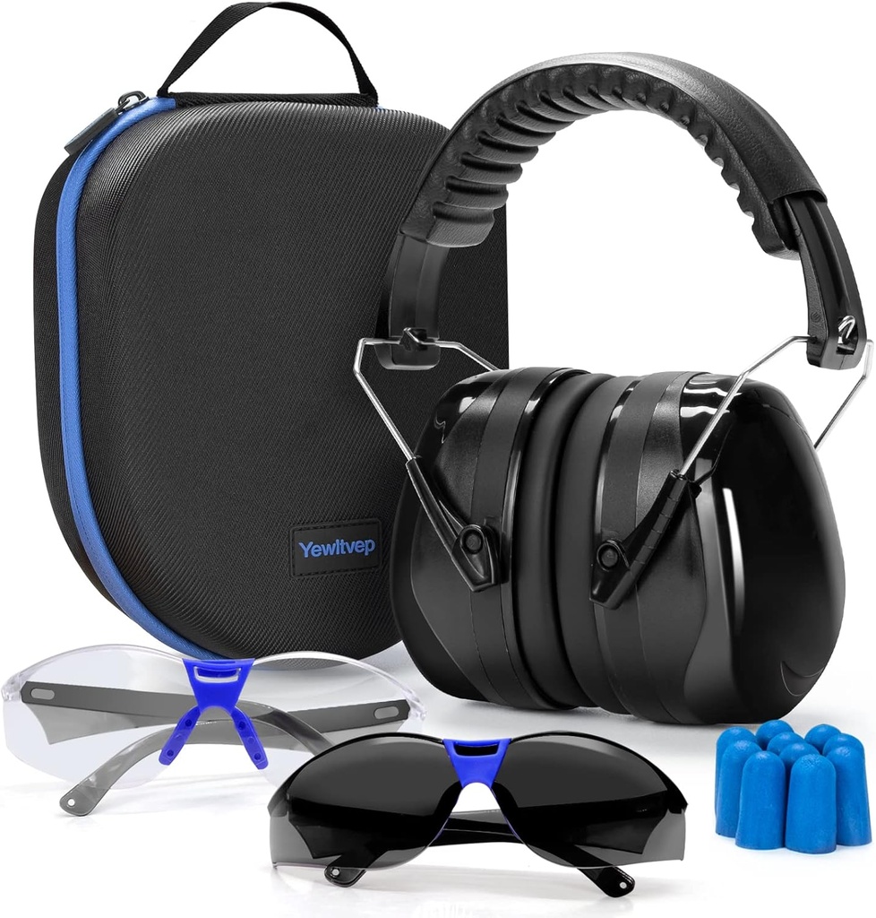 Yewltvep Shooting Ear Protection Gun Range Ear Protection with Earmuffs, Gun Safety Glasses, Earplugs, Caso de armazenamento rígido