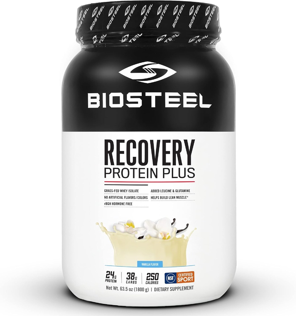 BIOSTEEL Recovery Protein Plus Powder Supplement, Grass-Fed e não-GMO Formula, Vanilla, 27 Servings