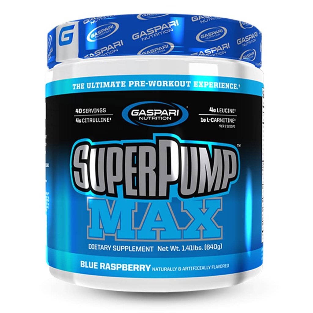 Gaspari Nutrition SuperPump MAX, The Ultimate Pre Workout Powder, Sustained Energy Preworkout, Nitric Oxide Booster, Crescimento Músculo, Recuperação & Replenishes Electrolytes (40 Servindo, Blue Raspberry Ice)
