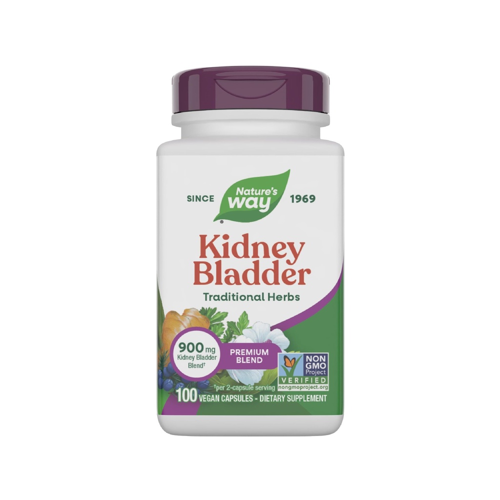 Nature's Way Kidney Bladder Premium Mistura, Suplemento de ervas tradicionais, 900 mg por 2 Capsule Serving, Projeto não-GMO verificado, Vegan, 100 Cápsulas (Packaging May Vary)