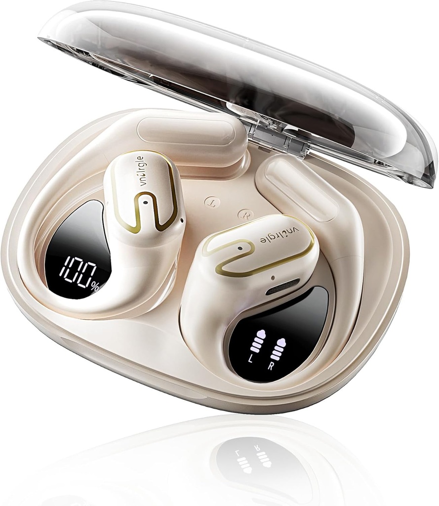 Auscultadores de ouvido abertos Earbuds sem fios - 5,4 Bluetooth Ear Buds com LED Display Digital IPX7 Impermeável, Wireless Auscultadores Touch Control Air Conduction Stereo Sound com 18,2mm Drivers 80H Playtime
