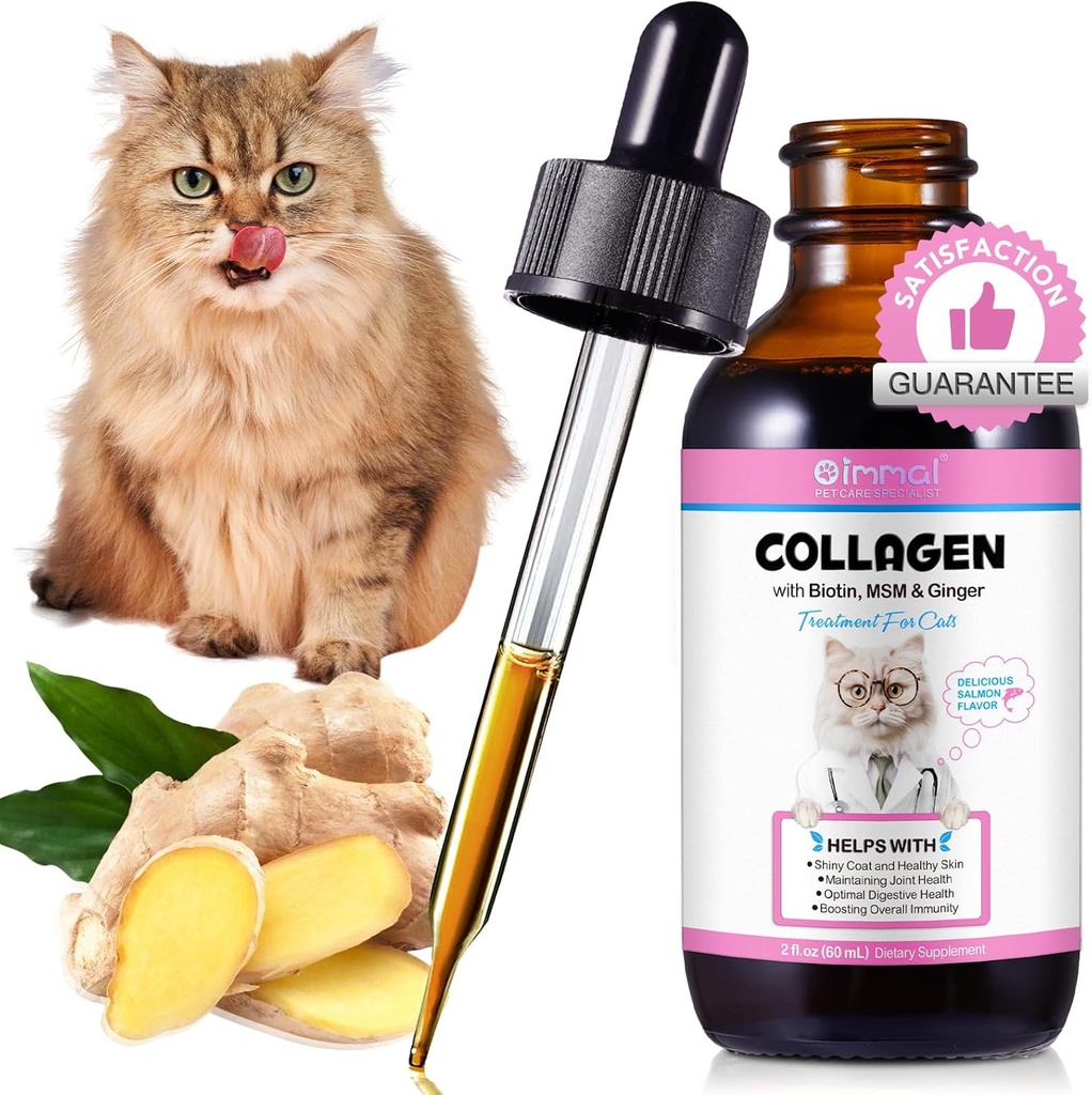Colágeno para Gatos 2 fl.oz, Colágeno Líquido para Gotas de Gatos, Colágenos de Grass-alimentados Premium para Pele de Gato e Suplemento de Revestimento, Itch Relief para Gato com Imunidade de Alergias, com Colágenos Bovinos, Biotina, MSM