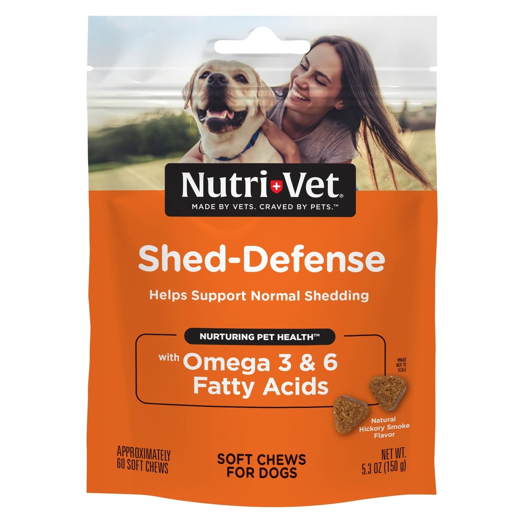 Nutri-Vet Shed defesa suave mastiga para cães, pele e casaco Suplemento para cães, Omega 3 de óleo de peixe, tratamento de alívio da pele seca e comichão, Cachorrinho Essenciais, 60 mastigação macia