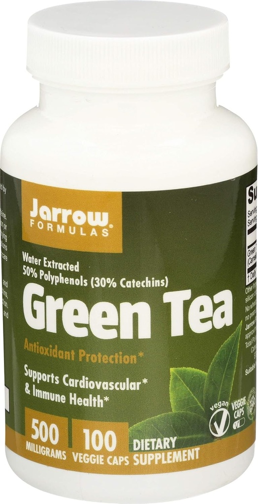 Jarrow Formulas Green Tea 500 mg - 100 Veggie Caps, Pacote de 2 - Apoio Antioxidante - 50% Polifenóis - Saúde Cardiovascular & Imune - 200 Total Servings