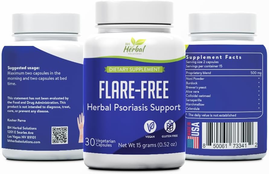 FlareFree Psoríase suplemento de suporte - Fórmula de ervas para a saúde da pele e conforto - Suporte natural para bem-estar da pele