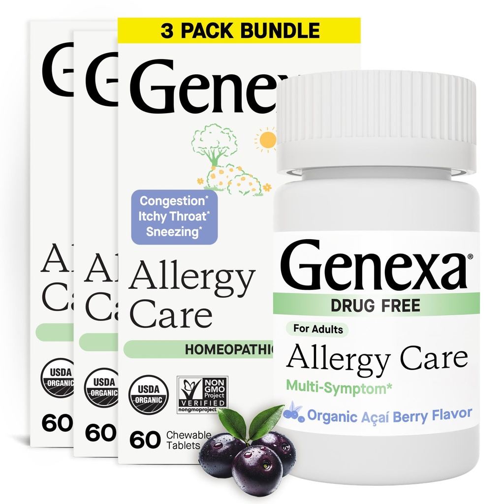 Genexa Alergia Cuidados Livre de Drogas, Não-Drowsy Alergia & Descongestionante Alívio para Adultos Vegan & Non-GMO