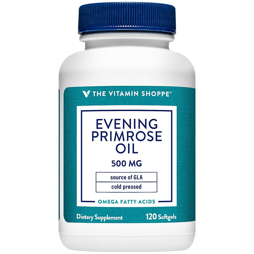 O Vitamina Shoppe Evening Primrose Oil 500MG, Fonte Natural de GLA (ácido linolênico Gammia), Suplemento para a saúde da mulher e equilíbrio hormonal (120 Softgels)