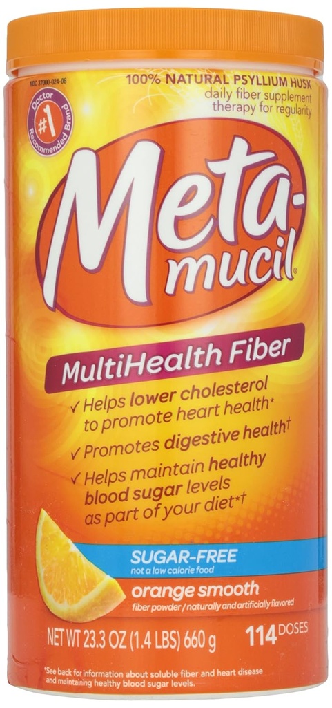 Metamucil, Textura Suave, Livre de Açúcar, Laranja, Pó, 23,4 onças
