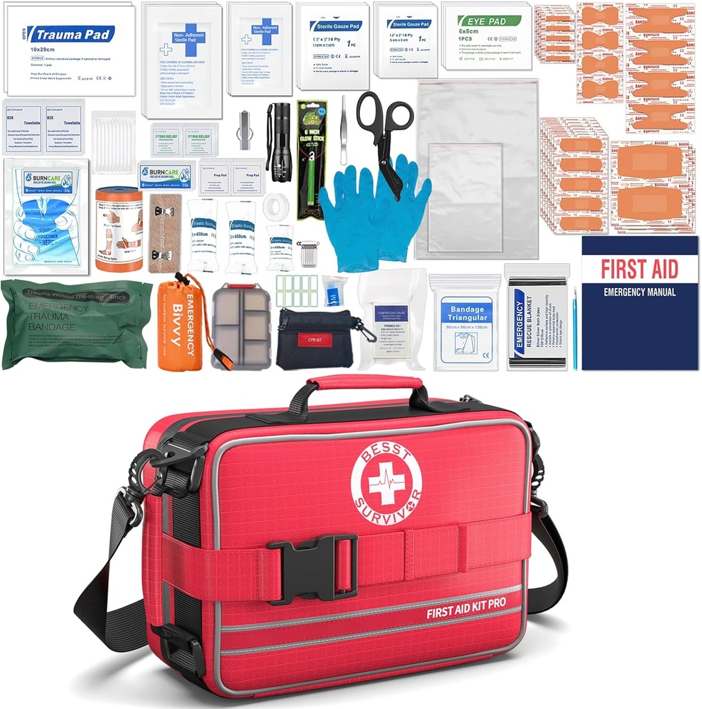 Kits abrangentes de primeiros socorros- kits avançados de trauma com compartimentos etiquetados, kits médicos de emergências grandes para carro, casa, camping e emergências ao ar livre -324Piece Set