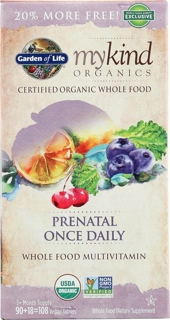 Jardim da vida orgânico Mykind pré-natal uma vez por dia, 108 CT