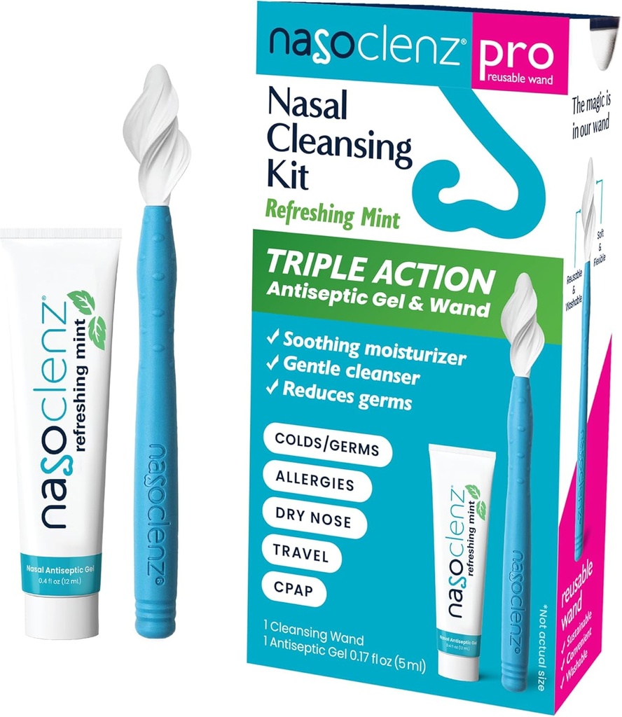 Pro: Kit de limpeza nasal – Gentil Varinha & Gel Antisséptico nasal, Limpador de Nariz e Moisturizer Nasal para Nariz Seco & Alívio Sinus (Contagem de 1 Mint, até 120 usos)