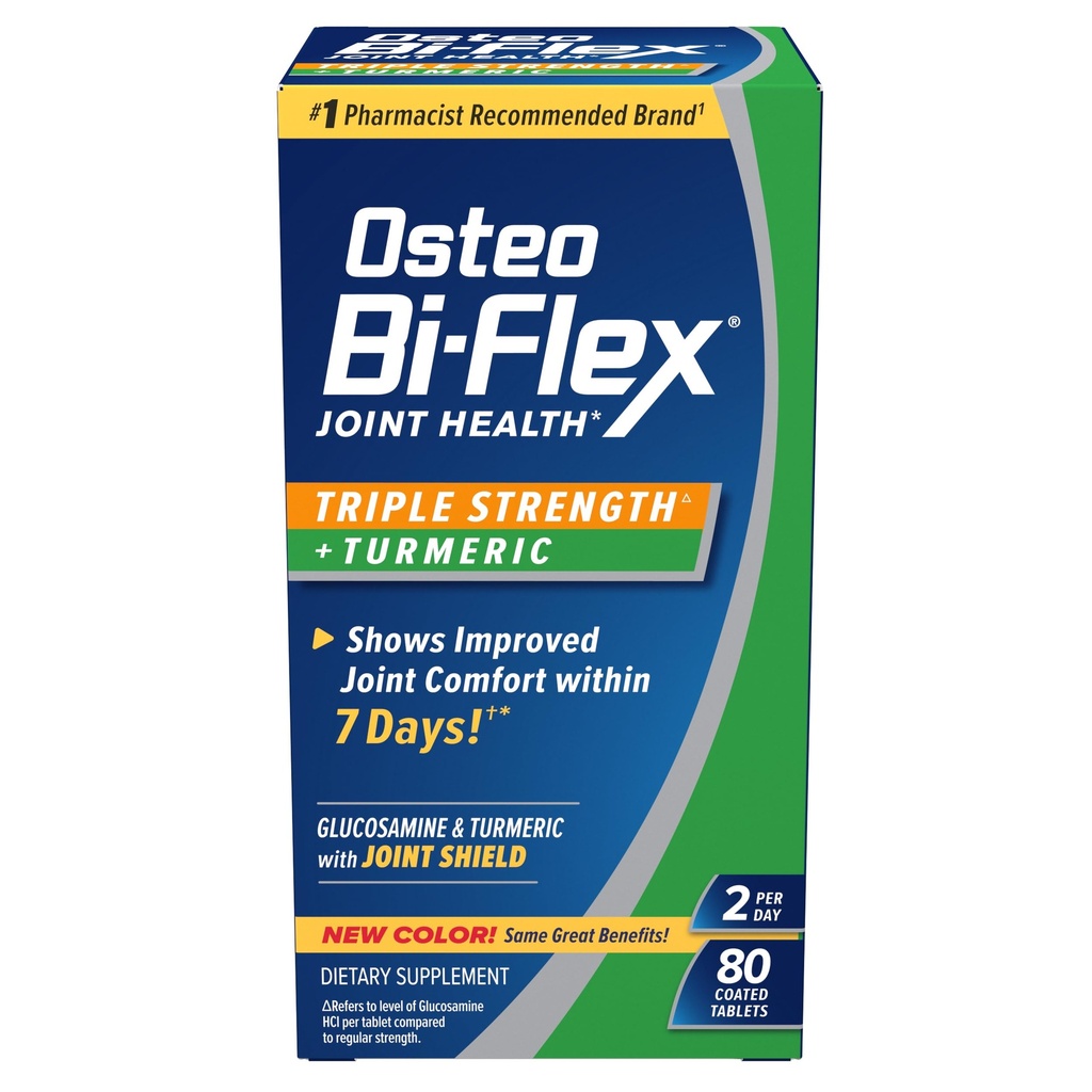 Osteo Bi-Flex Glucosamina Triple Strength Plus Suplemento Cúrmico com Curcumina para Apoio Conjunto e Gama de Movimento, Fornecimento de 40 dias, 80 comprimidos revestidos, Suplementos Nutricionais em Saúde Conjunta