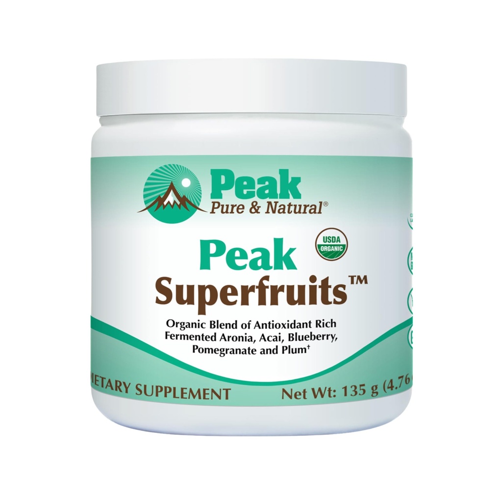 Superfrutas Orgânicas Pico - Powder Superfood rico polifenol - Aronia fermentada não-GMO Berry, Acai, Blueberry, Romã e Ameixa - Envelhecimento, Saúde Metabólica, Saúde do Coração (30 Servões)