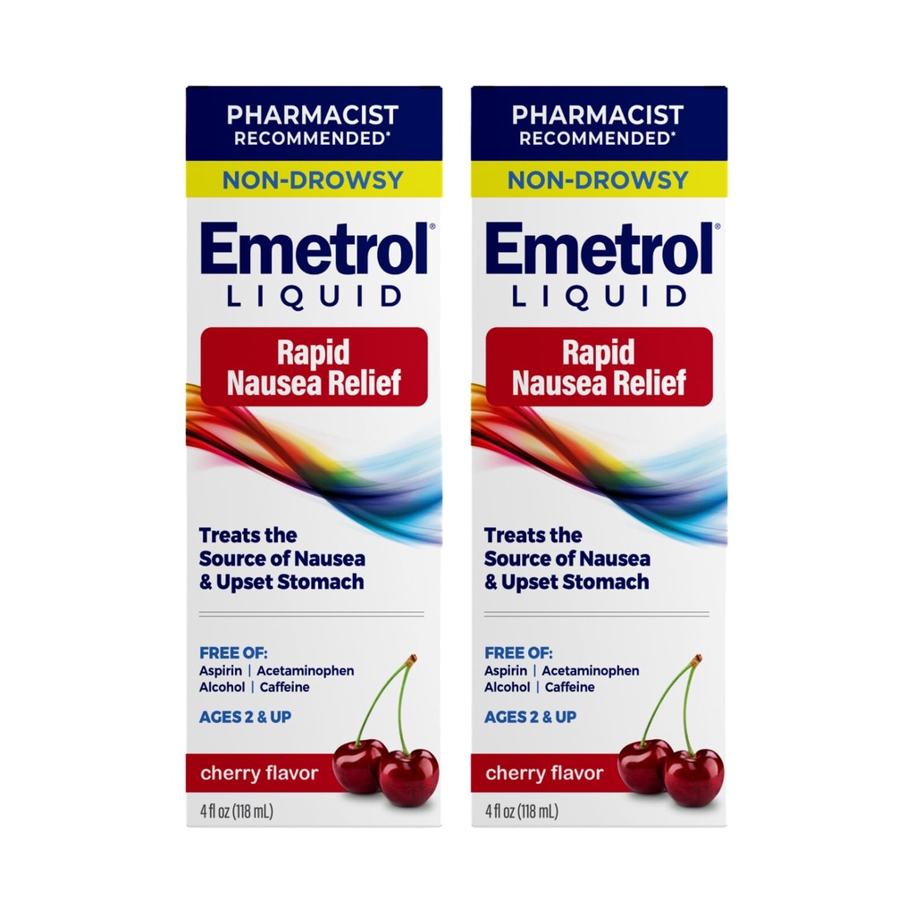 Emetrol Relevo de Náusea Líquida Não Afogado - Medicina do Estômago Perturbada - Farmacêutico Relevo de Náusea Recomendado - Cherry Flavor - 4fl oz, 2 Pack