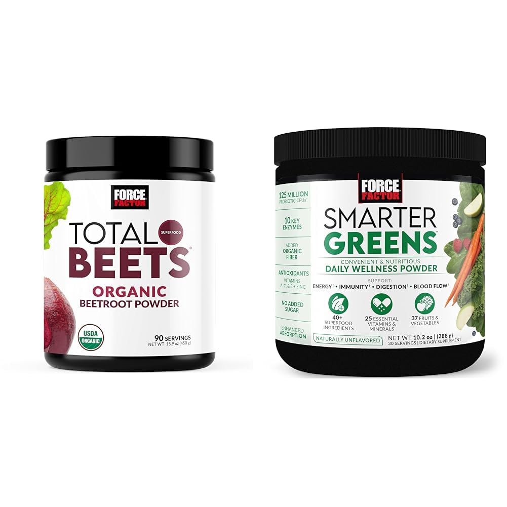 Forçar o fator total de beterrabas Beterraba orgânica em pó Superalimento para aumentar a nutrição diária, USDA Organic & Smarter Greens Daily Wellness Powder para apoiar energia, imunidade e digestão