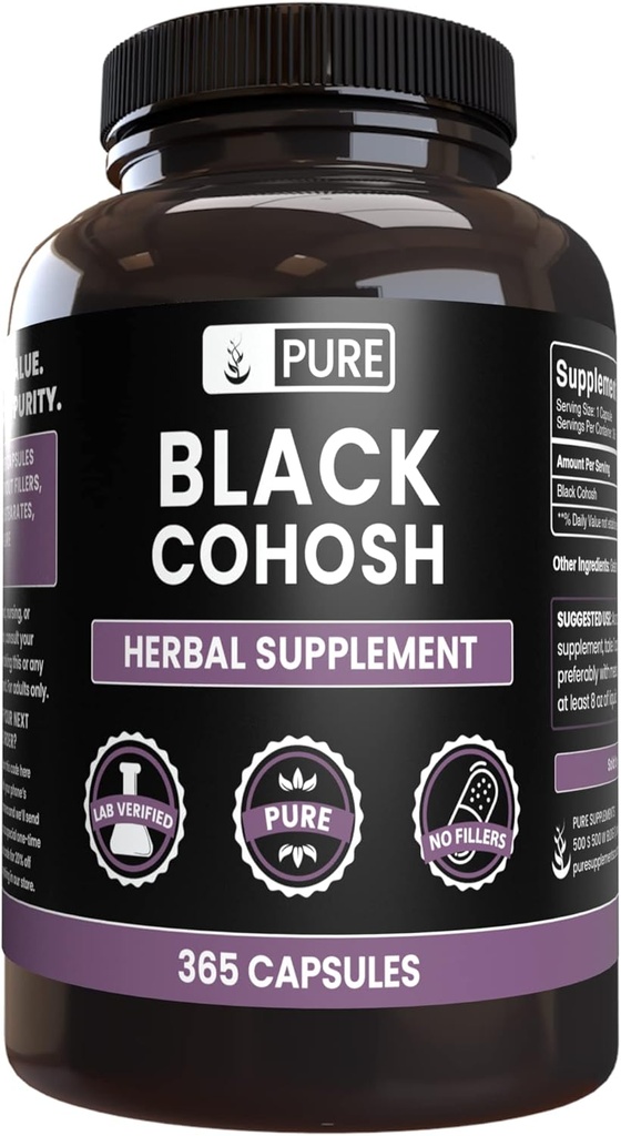 Ingredientes originais puros Preto Cohosh (365 Cápsulas) Sem enchimento de magnésio ou arroz, sempre puro, laboratório verificado