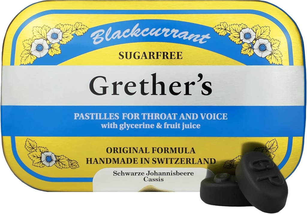 Pastilhas de groselha preta sem açúcar - Alivio natural da boca seca - Garganta calmante e voz saudável - Presente para cantores - 3,75 oz. 1 pacote
