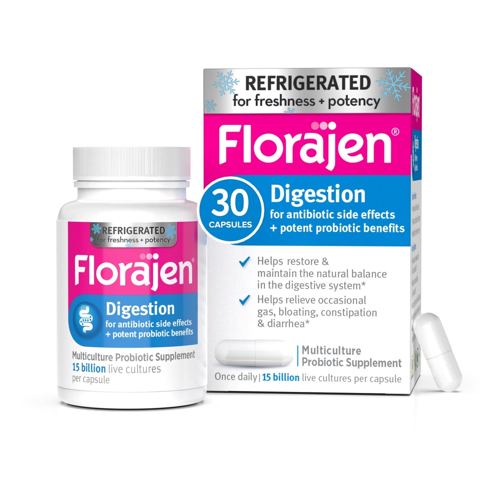 Florajen Digestion Probióticos, Gut Health Supplement com Obstipação e Bloating Alívio para Adultos, 30 Count (Refrigerado)