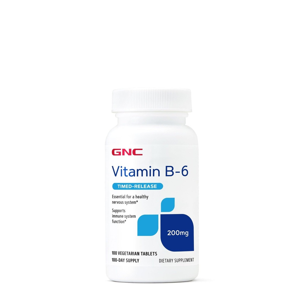 GNC Vitamina B6 200mg Suplemento, Suporta Sistema Imune e Sistema Nervoso, 100 Servindo