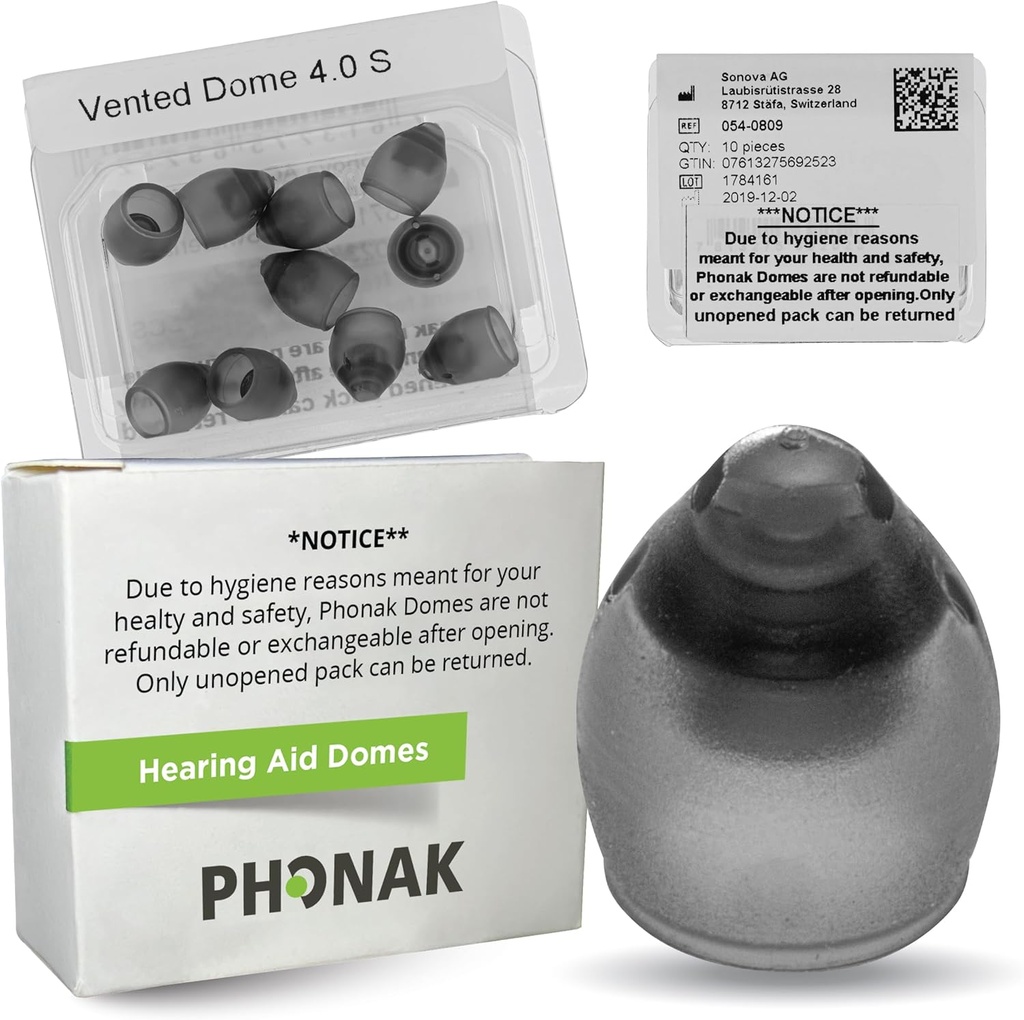 Phonak Vented 4.0 Dome Small (0,29 polegadas=7,5 mm) 10 Domes, genuína OEM Suíça Substituição por Sonova, Audição Audeo Audeo Marvel Paradise Lumity Accessories -1 Pack/10 Domes Total