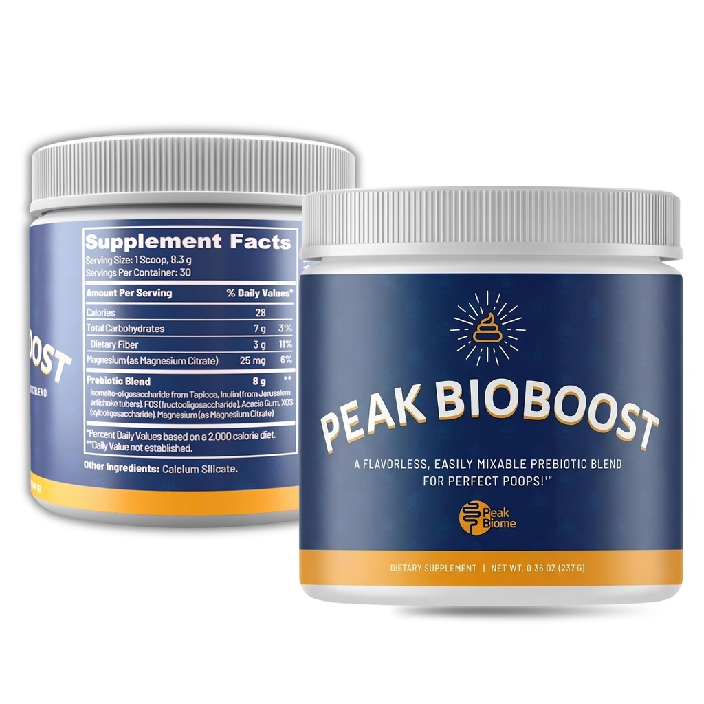 Peak BioBoost - Suplemento de fibra prebiótica - Suplementos nutricionais digestivos sem sabor - Pó prebiótico fácil de dissolver - Sem glúten, soja ou leite - 1 mês de fornecimento - 30 Servings