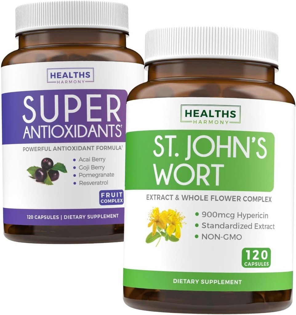 Antioxidantes & St. John's Wort (fornecimento de 2 meses) Serenity Antioxidant Blend - Super Antioxidantes - poderoso Super Food Daily Blend (120 Caps) & St. John's Wort - poderoso 9000mcg Extract (120 Caps)