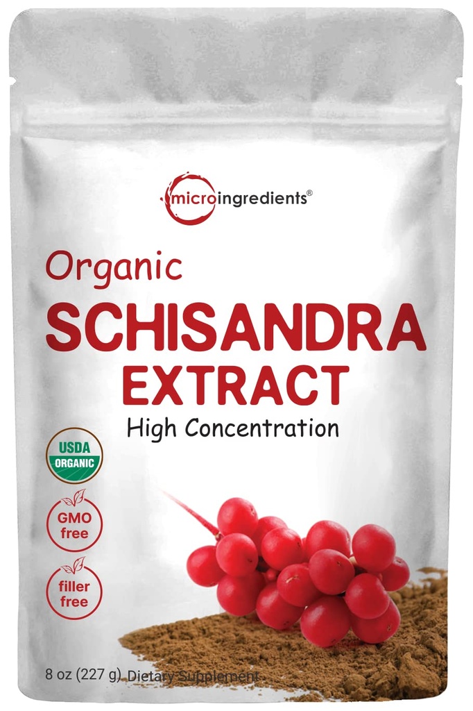 Extrato orgânico de Schisandra pó, 8 onça, Adaptogen tradicional e preenchimento livre, Pure Schisandra Suplemento, Suporta Detox de fígado e Saúde Cognitiva, Sem OGM