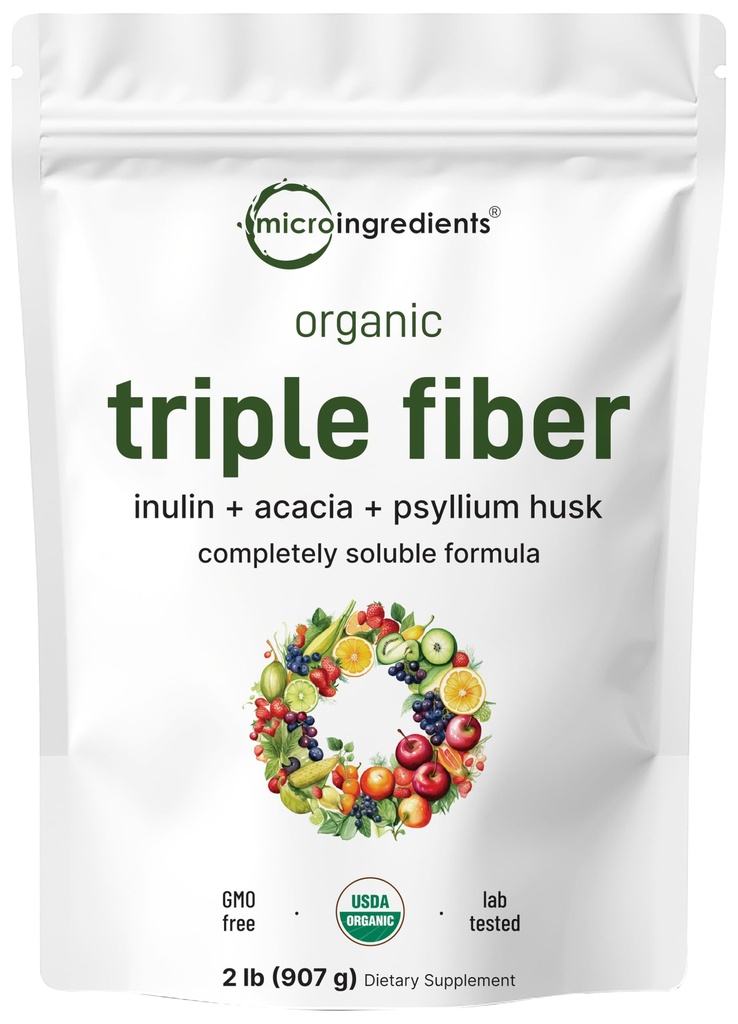 Micro Ingredientes Orgânico Triplo Pó de Fibra, 2lb Prebiótico Natural para apoiar Digestivo & Gut Saúde □ Solúvel, Facilmente Digestível □ Sem sabor, Vegan