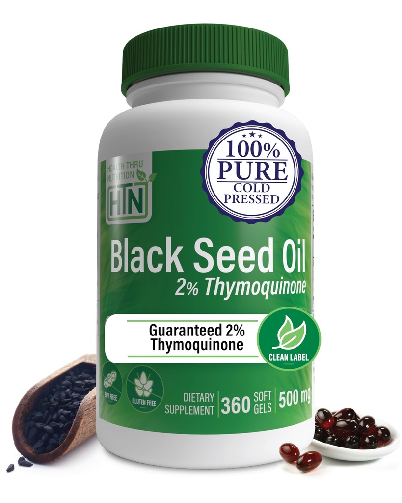Saúde Thru Nutrition Black Seed Oil 500mg 360 Softgels □ Alta potência 2% Thymoquinone 3rd partido testado □ Puro frio prensado □ Vestido Orgânico não-GMO, Gluten Free, Soy Free