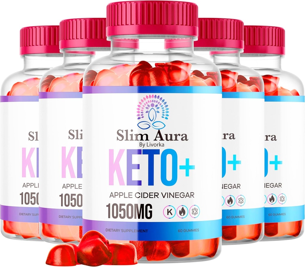 (5 Pack) Slim Aura Keto ACV Gummies - Oficial Slim Aura Keto Plus Apple Cider Vinagre 1050MG Advanced Formula Gummys, All Natural Premium Formula, Slimaura Gomitas Comentários, 300 Gummies para 5 meses