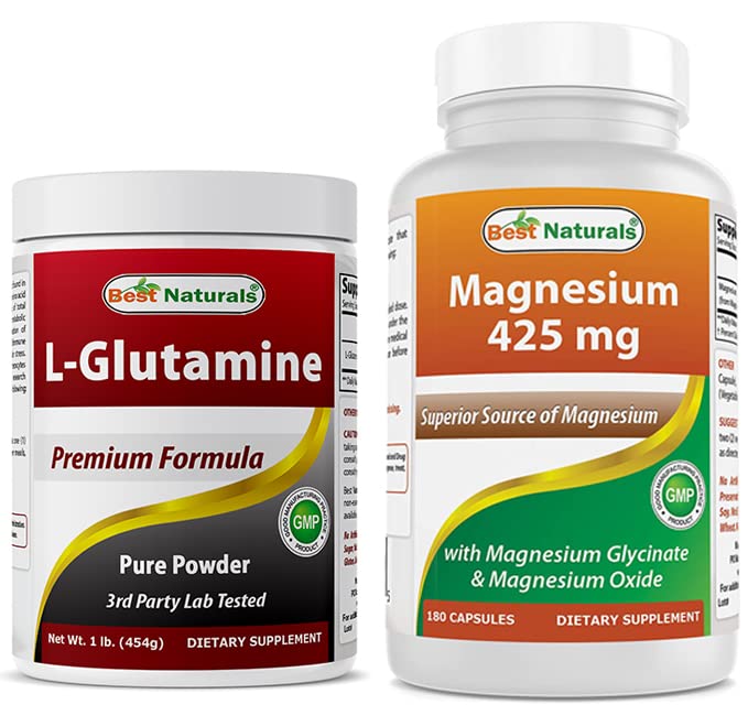 L-Glutamina Pure Powder 1 LB e glicinato de magnésio 425 mg