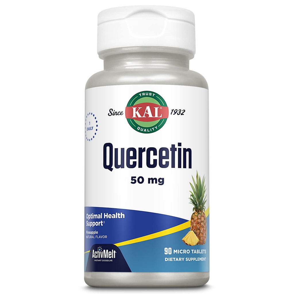 KAL Quercetin ActivMelt, Optimal Health and Wellness Support Supplement, Bioflavonoids, Natural Pineapple Sabor, 90 Servings, 90 Instant Dissolve Micro Tablets