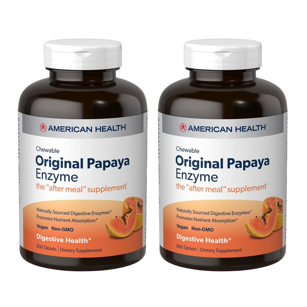 American Health Original Papaya Enzima - 600 Comprimidos Mastigáveis, Pacote de 2 - O Suplemento pós-meal - Não-GMO, Vegan - 400 Total Servings