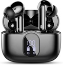 Earbuds sem fio, Bluetooth 5.4 Auscultadores Baixo Stereo, Orelha Buds com ruído Cancelar Mic Display LED, IP7 Impermeável em Earphones, 36H Playtime para Laptop Pad Phones Sports Workout, Preto