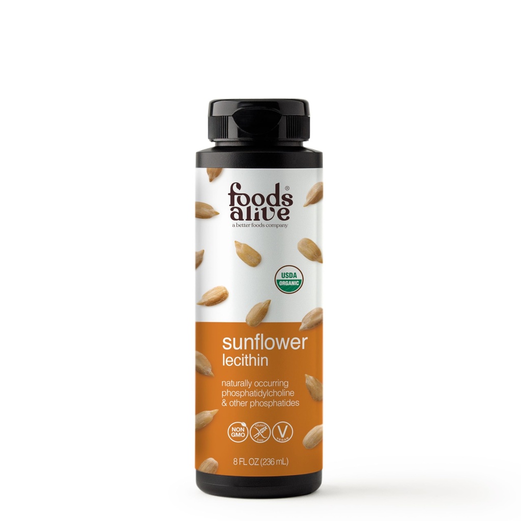 Alimentos Vivos Orgânicos Girassol Lecitina Líquido, Frio, Extra-Virgem, Não refinado, 8 Fl Oz (Pacote de 1)