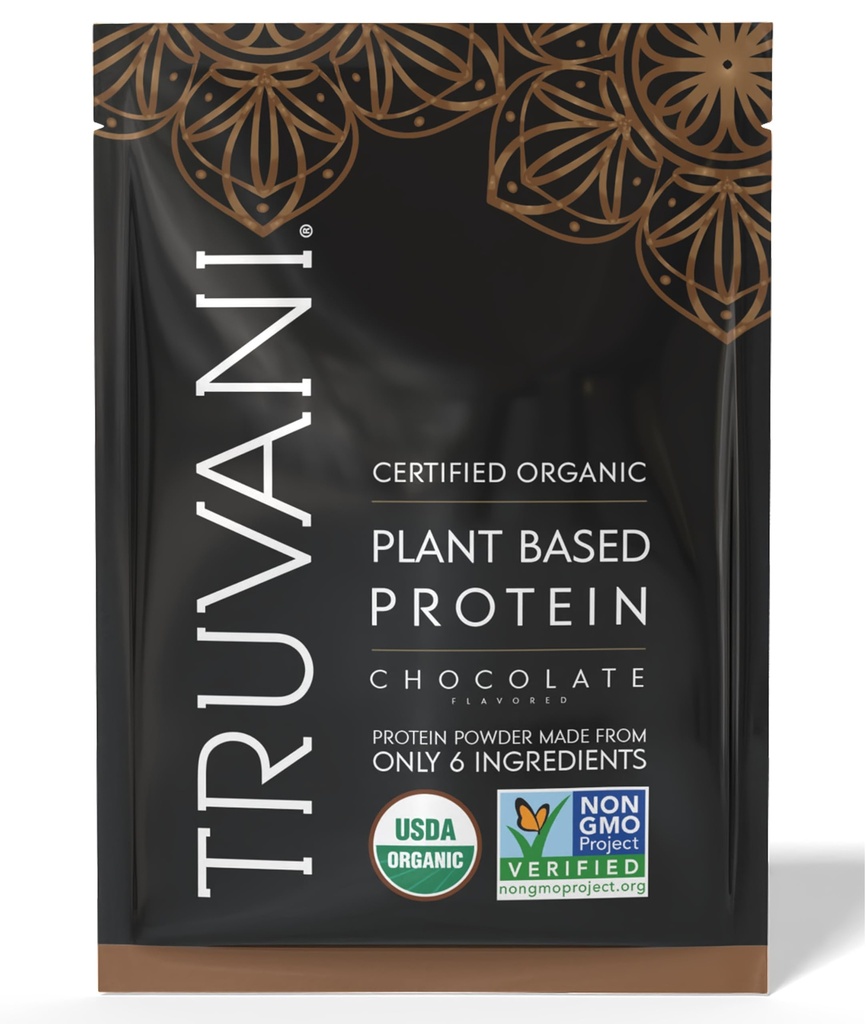 Truvani Vegan proteína de ervilha em pó, chocolate, 20g de proteína baseada vegetal orgânica, 1 Servindo , Keto , Gluten & Dairy Free , baixo carboidrato, não adicionado de açúcar