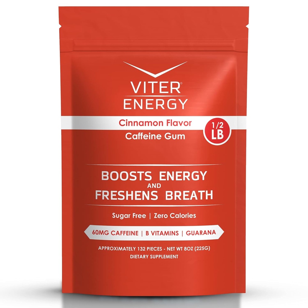 Viter Energia Gum cafeína 60mg Cafeína, B Vitaminas, Guaraná, Livre de Açúcar. (Ciname, 8 onças, Bolsa em massa)